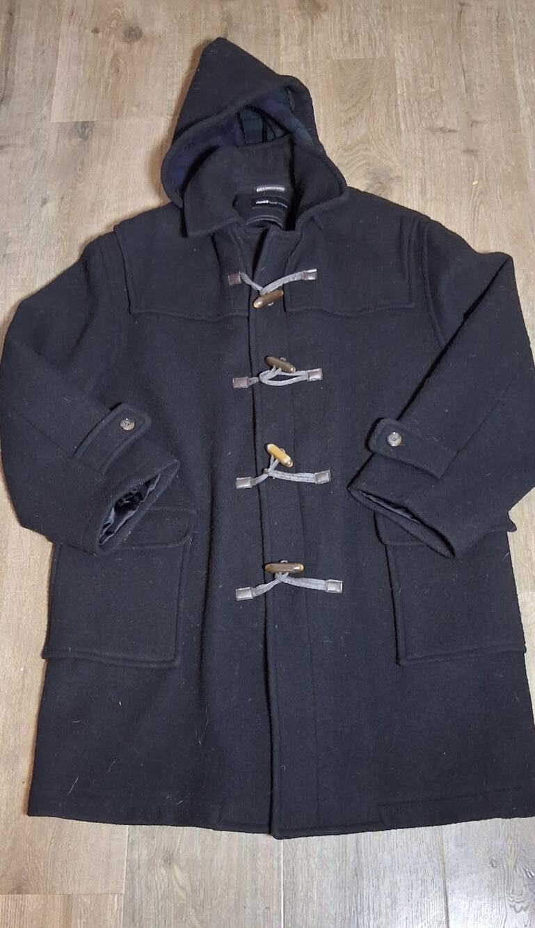 Men's Black Wool Duffle Coat with Toggle Closures